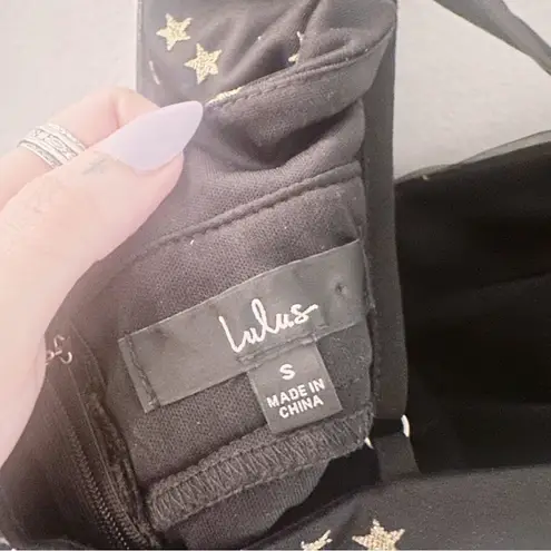 Lulus Favorite Moment Gold and Black Star Print Skater Dress Tulle Glitter