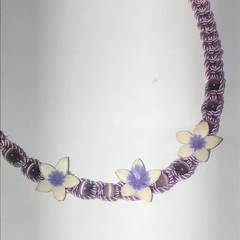Purple and Cream Floral Moon Glow Beads Boho Necklace