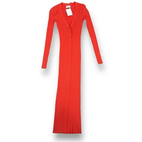 Dress Forum Ribbed Knit Cardigan Duster Sweater Dress Orange Small