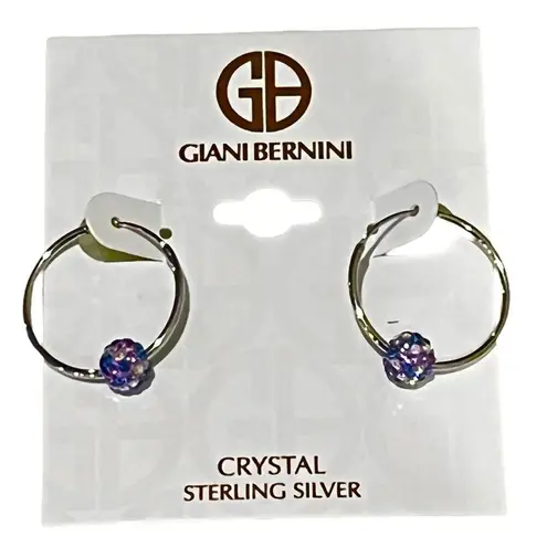 Giani Bernini NEW HOOP EARRINGS 1" Aurora Borealis Crystal Ball Sterling Silver