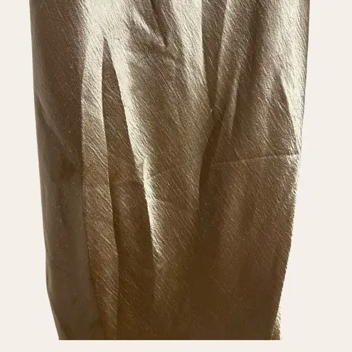 Saloni Satin Champagne Gold Backless Ruffle Hem Cowl Neck Midi Dress Size 8