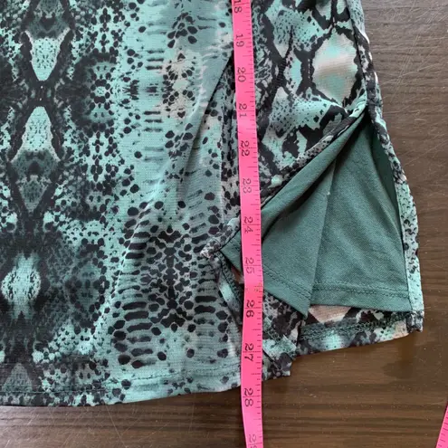 INC Sheer Snake Print Tunic Top Beaded Neck Teal Black Small Nylon Mesh Blouse Blue