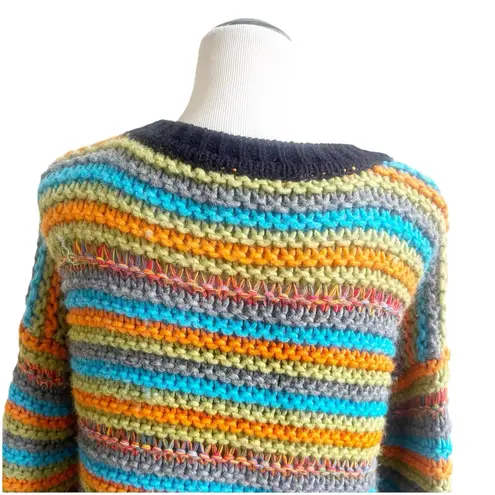 Sundance Crochet Chunky Knit Sweater Size Medium Crew Neck Colorful Cabin Core