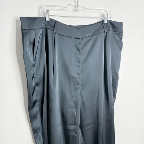 City Chic NWT Rylie Wide Leg Pant In Steel Blue Size XL/22 Lined Satin Feel