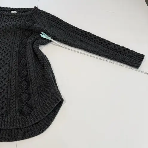 LL Bean Gray Fisherman Cable Tunic Cotton Pullover Crew Neck Sweater LARGE