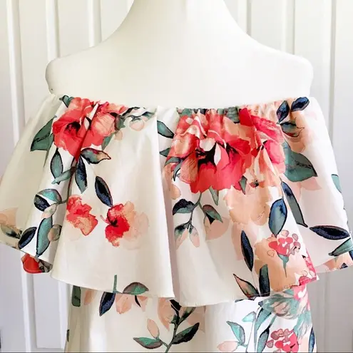 Adrienne Dress Tropical Floral On Off Shoulder Ruffle Neckline Sleeveless Small