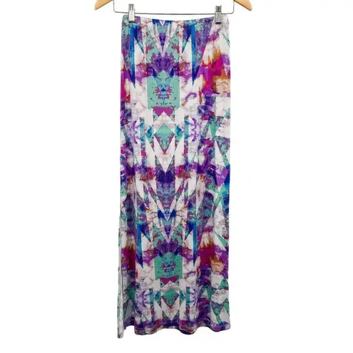 Urban Outfitters Abstract Colorful Geometric Printed Boho High Waisted Maxi Skirt Side Slit