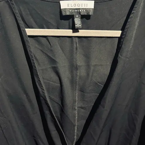 Eloquii Elements Black Faux Wrap Long Ruched Sleeves SZ 26 Office Chic Boho