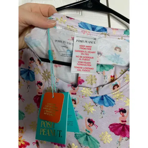 NEW Posh Peanut Adalyn 2 Piece Pajamas Womens Large Ballerina Snowflake Pink