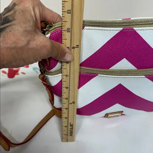 Dooney & Bourke  Magenta and White Chevron Crossbody Bag Pebbled Leather