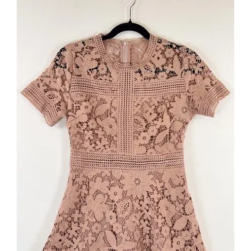 Chicwish Womens Dress Beige Floral Lace Mini Short Sleeve A Line Boho Small