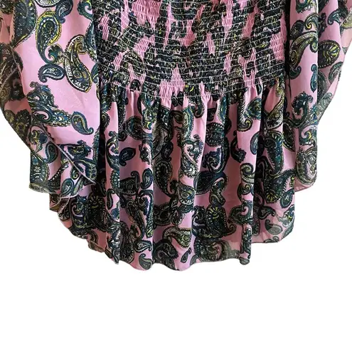 Ashley Stewart Women Top 18/20 Paisley Smock Bodice Short Kimono Sleeve Babydoll