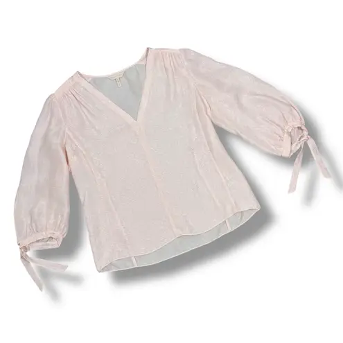Rebecca Taylor Daniella Floral Jacquard Silk Blend 3/4 Tie Sleeve Blouse Pink 4