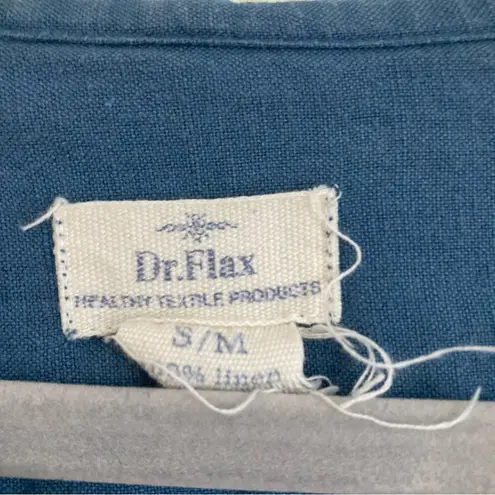 Dr. Flax Womens Blouse S/M Linen Blue Pockets Hooded Lagenlook Size M