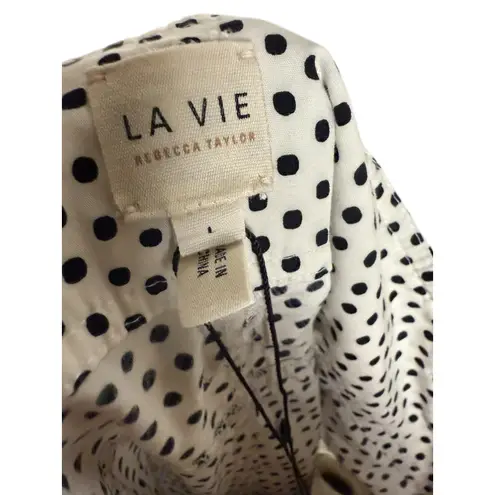 La Vie Rebecca Taylor Corinne White Black Polka Dot High Rise Tie Waist Shorts L Size L
