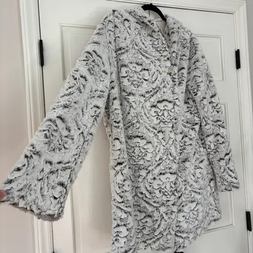 Adrienne Landau Cream Faux Fur Coat Reversible Womens Hooded Jacket Plus Size 1X