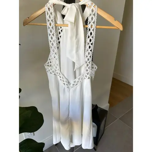 Lulus Gorgeous White Lace Halter Tie Dress  Size XS Bride Bachelorette Cocktail