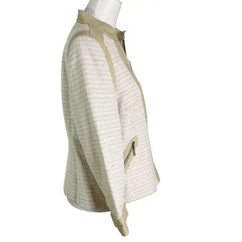Doncaster NEW Collection Leather Trim Jacquard Lenten Jacket Beige Size