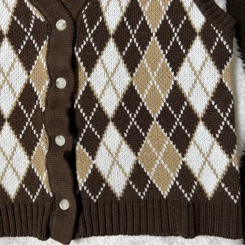 Oil Rice Brown Argyle Button Front Sweater Vest Size L
