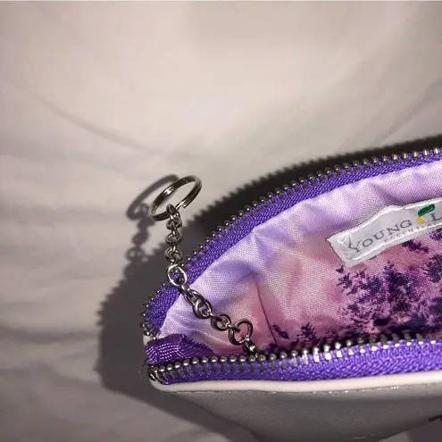 Young Living Zippered Pouch Gray Silver Purple Vegan Faux Leather Key Ring