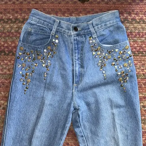 American Vintage VINTAGE LIGHT WASH GOLD STUDDED JEWELED DETAIL HIGH RISE JEANS