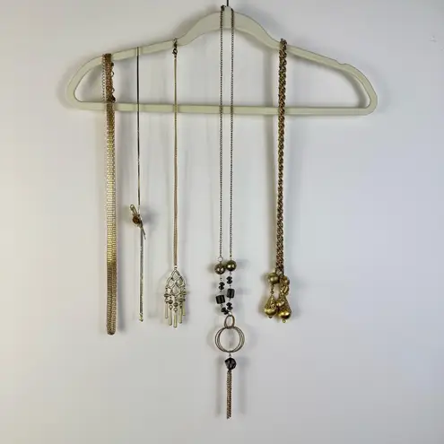 Source Unknown Gold Tone Lot Set of 5 Costume Jewelry Necklaces Bundle