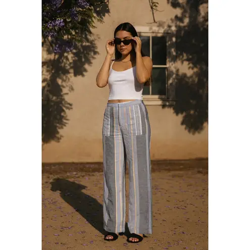 Natural Reflections Linen Blend Striped Wide Leg Pants Boho Cottagecore Coast L