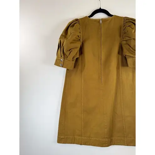 NWT Sea NY Womens Dress Brown Denim Metta Acid Puff Sleeve Mini Jean A Line XS