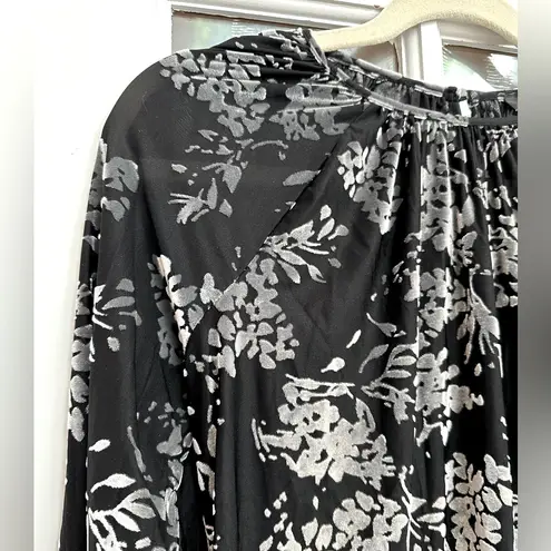 Badgley Mischka Designer Black & Gray Floral Velvet Burnout Blouse Size Small S
