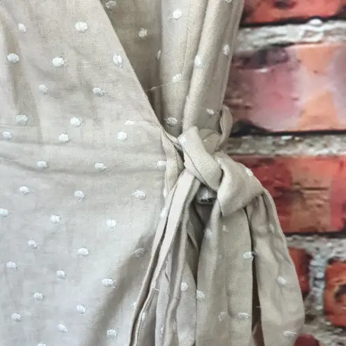 WAYF Cream and White Polka Dot Ruffled Wrap Linen Mini Dress