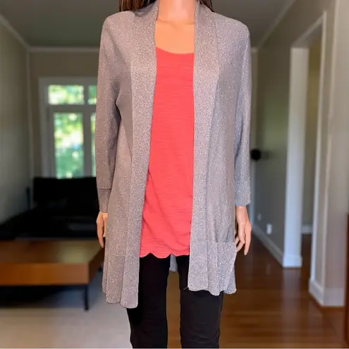 Jones Studio Metallic Open Cardigan NWT Gray Silver Shimmer. Work to evening.