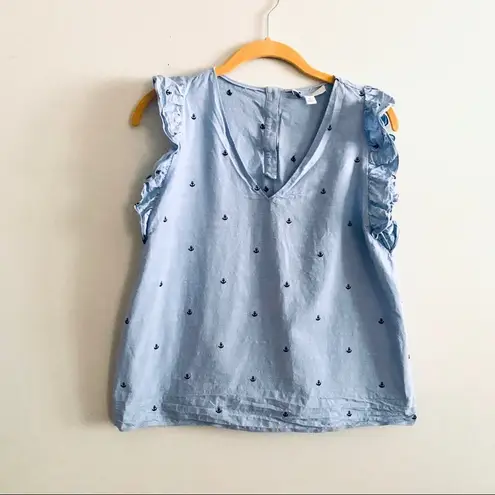 1901 Nordstrom Light Blue Sleeveless Anchor Top Blouse Size S