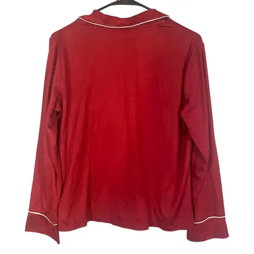 Rae Dunn Red Christmas Long Sleeve Button Down Casual Sleepshirt Women Sz M