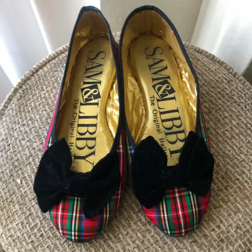 Sam & Libby 1990s vintage The original ballet flats-  plaid velvet bow flats - red, green, black ballet flats