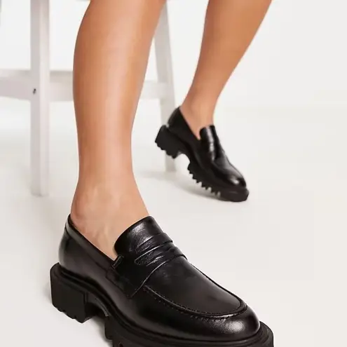 ALLSAINTS Womens Lola Leather Loafers in Black 9 with Box Penny Oxford Shoes