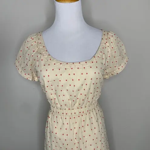 J Crew Cream Red Textured Dress Scoop Neck Cotton Short Sleeve Small