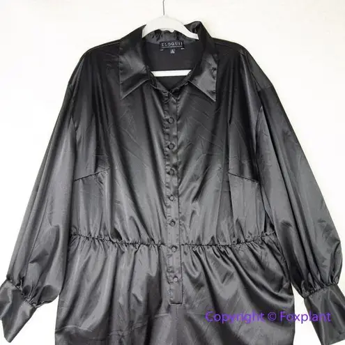 Eloquii New! Black satin long sleeve jumpsuit tie waist pockets, size 20