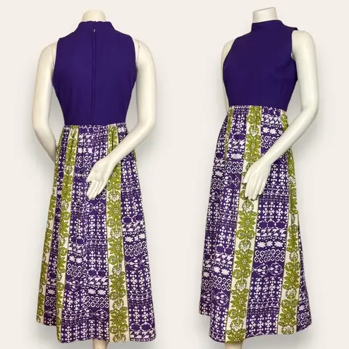 Tori Richard Vintage  Dress Hawaiian 70s Purple Green Honolulu Mod Tiki Barkcloth