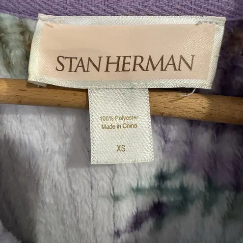 Stan Herman Plush Purple Floral Full Zip Robe House Dress XS Tradwife Loungewear