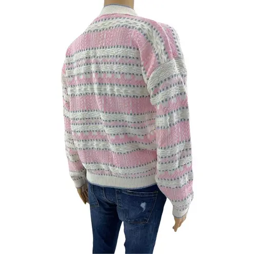 Park Ave. South (M) American VINTAGE 70s White Pink Knit Cardigan Sweater Size M
