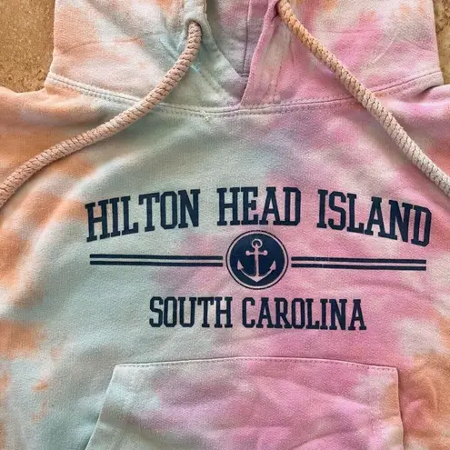 Vintage Hilton Head South Carolina Tie Dye Cropped Hooded Sweatshirt S 2000s