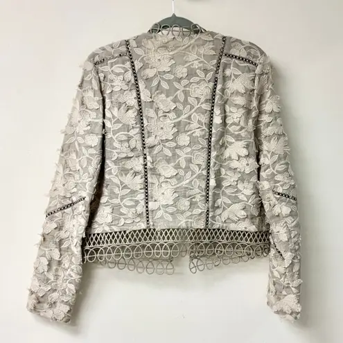 Elie Tahari Leanne Embroidered Long Sleeve Cropped Jacket Cork Women's US 12