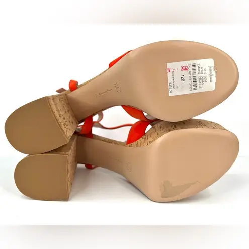 Gianvito Rossi Orange Suede & Cork Platform Ankle Strap Heel Sandals Size EU 42