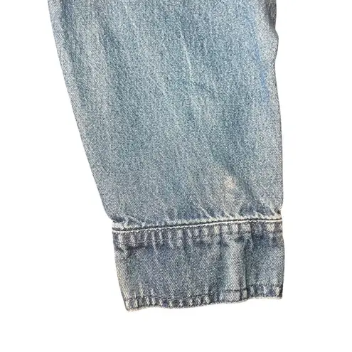 Denim & Co Womens Denim Jean Jacket Blue 100% Cotton USA Flag Embroidery Medium