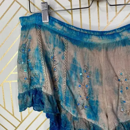 Raga Sweet Devotion Ruffle Shorts in Blue/Tan Tie Dye Size US Medium