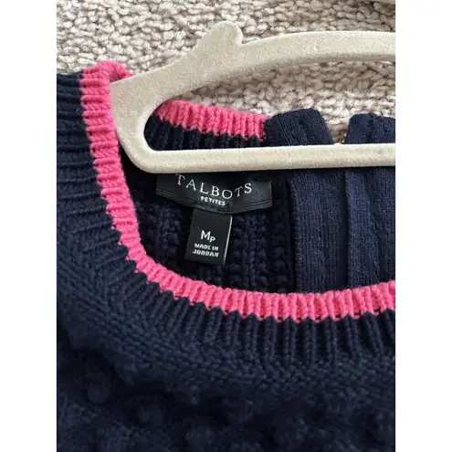 Talbots  Cotton Textured Crewneck Sweater Pink Details Preppy Size Medium Petite