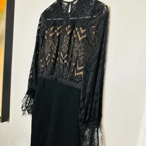 Catherine Dean Black Lace Sleeve Midi Skirt Dress Size 2