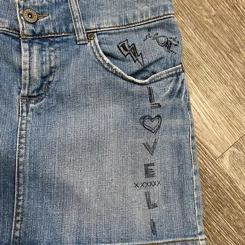 Z. Cavaricci y2k denim mini skirt sequin graphic graffiti small Blue