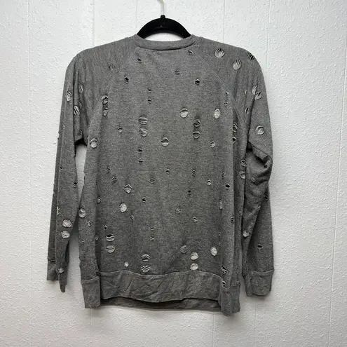 Body Language Perforated Distressed Sweatshirt XS Lightweight Athleisure Casual Gray