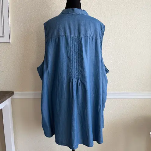 Terra & Sky  4X Blue Chambray Tunic Top Plus Size Lightweight Relaxed Fit Denim thumbnail 2
